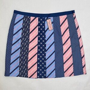 Vineyard Vines Silk Skirt Tie Gal Patchwork Mini Blue Pink Striped Nautical SZ 6